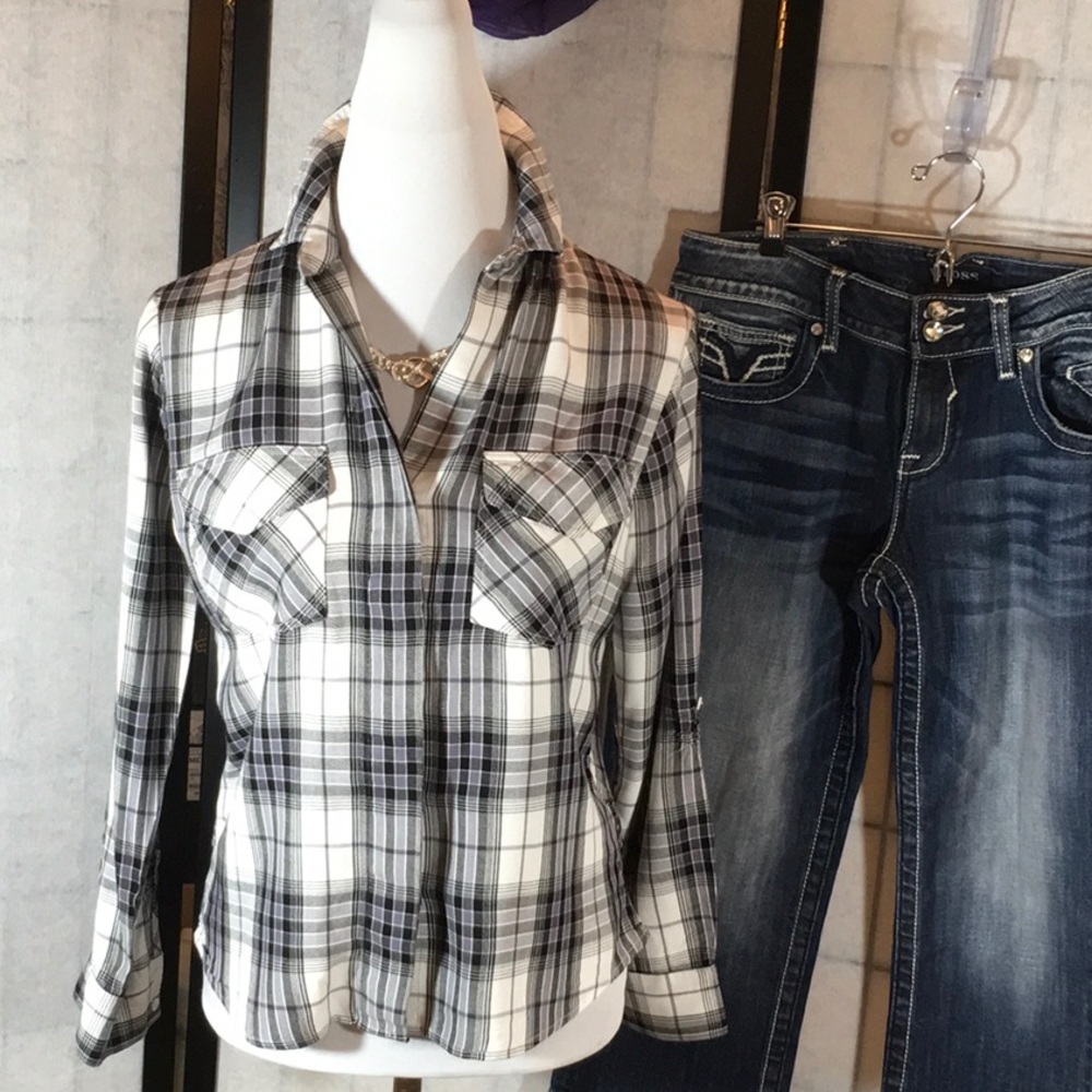 Sam Edelman b/w checked blouse